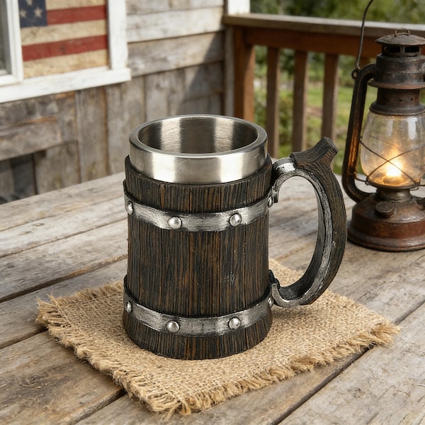 Medieval Wooden Barrel Kids Mug | 550ml Stainless Steel Kids Cup | Children's Day Gift | Pirate & Tavern Themed Drinkware for Family