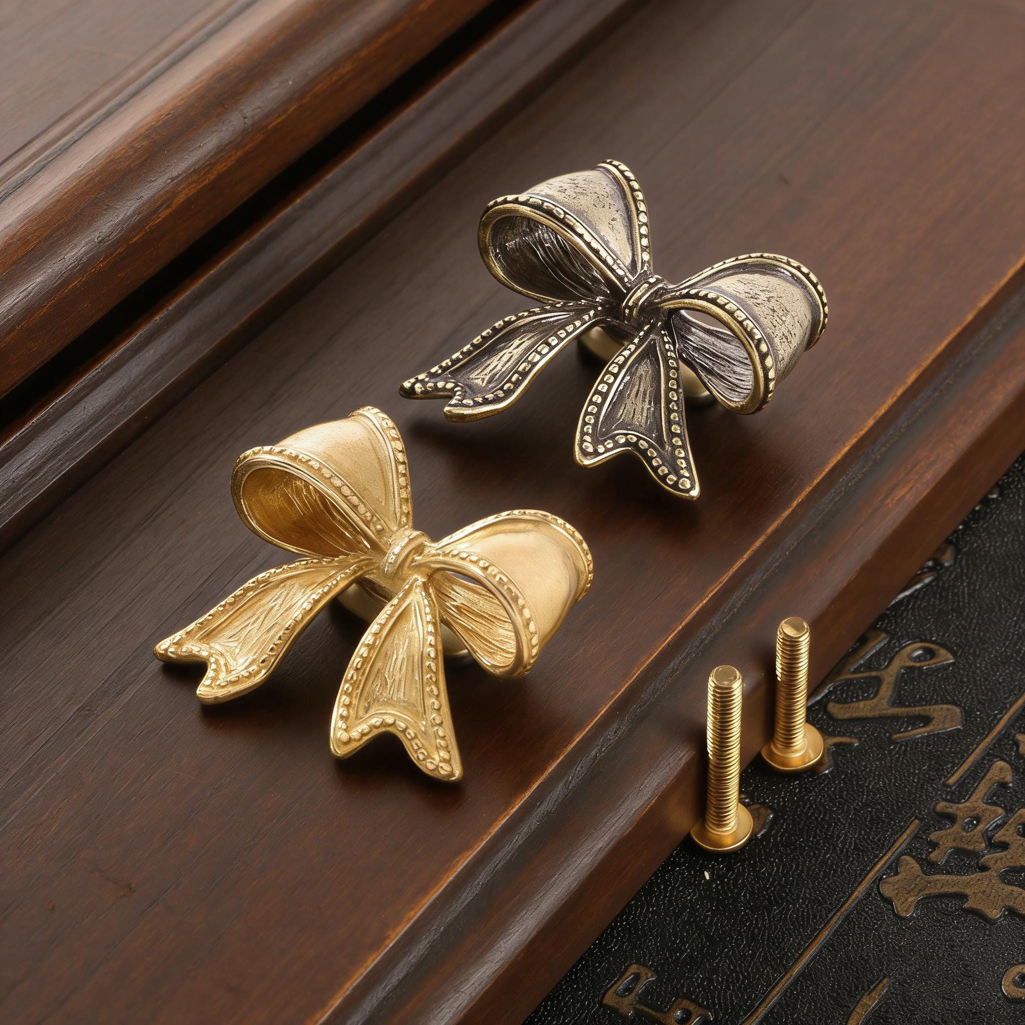 gold and black mini dress Bow Shaped Drawer Knobs | Nursery Room Decor main image 0