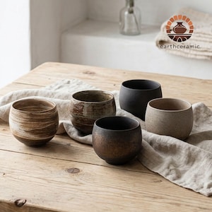 Handmade Japanese Ceramic Tea Cups, Rustic Antique Teacups, Wabi Sabi Tea Ceremony Set, Matcha Espresso Cups Gift Idea