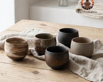 Handmade Japanese Ceramic Tea Cups, Rustic Antique Teacups, Wabi Sabi Tea Ceremony Set, Matcha Espresso Cups Gift Idea