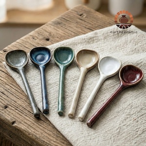 Juego de cucharas de cerámica hechas a mano: utensilios para medir, café y sal – Herramientas de cocina de cerámica rústica