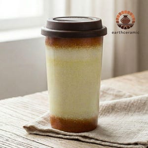 Handmade Brown Gradient Ceramic Mug, Minimalist Travel Coffee Cup, Aesthetic Tumbler, Gift for Tea and Coffee Lovers