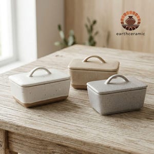 Handgemaakte keramische botervloot met deksel, retro keukendecor, voedselveilige boterhouder