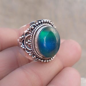 Color-Changing Mood Gemstone Ring 925 Sterling Silver Handmade Bohemian  Jewelry, Color Changing Rings