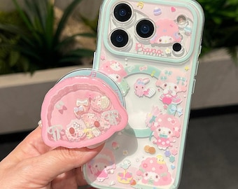 Mein süßes Klavier MagSafe klare Hülle mit Macaron Pop Grip, iPhone 17 Pro Max Hülle, Kawaii Sanrio Magnetische Telefonhülle, iPhone 16 15 14 Pro Max