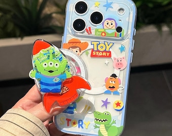 Süße Toy Story Alien magnetische Handyhülle mit Rocket Griff, Magsafe kompatibel, Schutzhülle für iPhone 17 Pro Max, iPhone 16 Pro Max