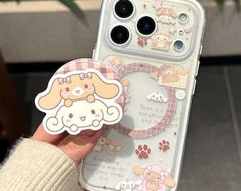 Niedliche Cinnamoroll MagSafe Handyhülle mit Ständer, Kawaii Sanrio Kariert Klar iPhone Case, Schutzhülle für iPhone 17 16 15 14 Pro Max