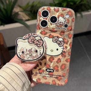 Funda para teléfono MagSafe con estampado de leopardo de Hello Kitty, con soporte, funda Kawaii para iPhone, funda protectora para iPhone 17 Pro Max, iPhone 16 Pro Max
