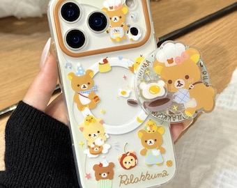 Niedliche Rilakkuma Magnetische Handyhülle mit Chef Griff, MagSafe Kompatibel, ästhetische Schutzhülle für iPhone 17 Pro Max, iPhone 16 Pro Max