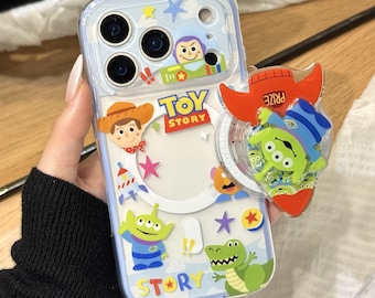 Süße Toy Story Alien magnetische Handyhülle mit Rocket Shaker Griff | Niedliche Pixar MagSafe Handyhülle für iPhone 17 16 Pro Max | Cartoon-Telefonständer