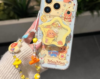 Süße Kawaii Star MagSafe Handyhülle mit Ständer, Twinkle Cartoon iPhone Hülle mit Perlen Handschlaufe, Schutzhülle für iPhone 17 Pro Max