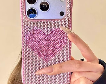 Rosa Strassstein Handyhülle Rosa Farbverlauf | Bling Sparkly Crystal Cover für iPhone 17 16 15 14 Pro Max | Luxus Glam Glitter Schutzhülle