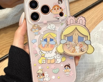 Niedliches weinendes Mädchen MagSafe Handyhülle mit Ständer, niedliche Cartoon iPhone Hülle, ästhetische Schutzhülle für iPhone 17 16 15 14 13 Pro Max