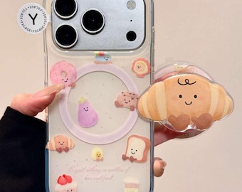Süße Croissant Brot MagSafe Handyhülle mit Ständer, Kawaii Food iPhone Hülle, ästhetische Schutzhülle für iPhone 17 Pro Max, iPhone 16 Pro