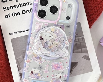 Süße Snoopy Magnetische Handyhülle mit Wolken-Shaker-Griff, MagSafe kompatibel, ästhetische Schutzhülle für iPhone 17 Pro Max, iPhone 16 Pro