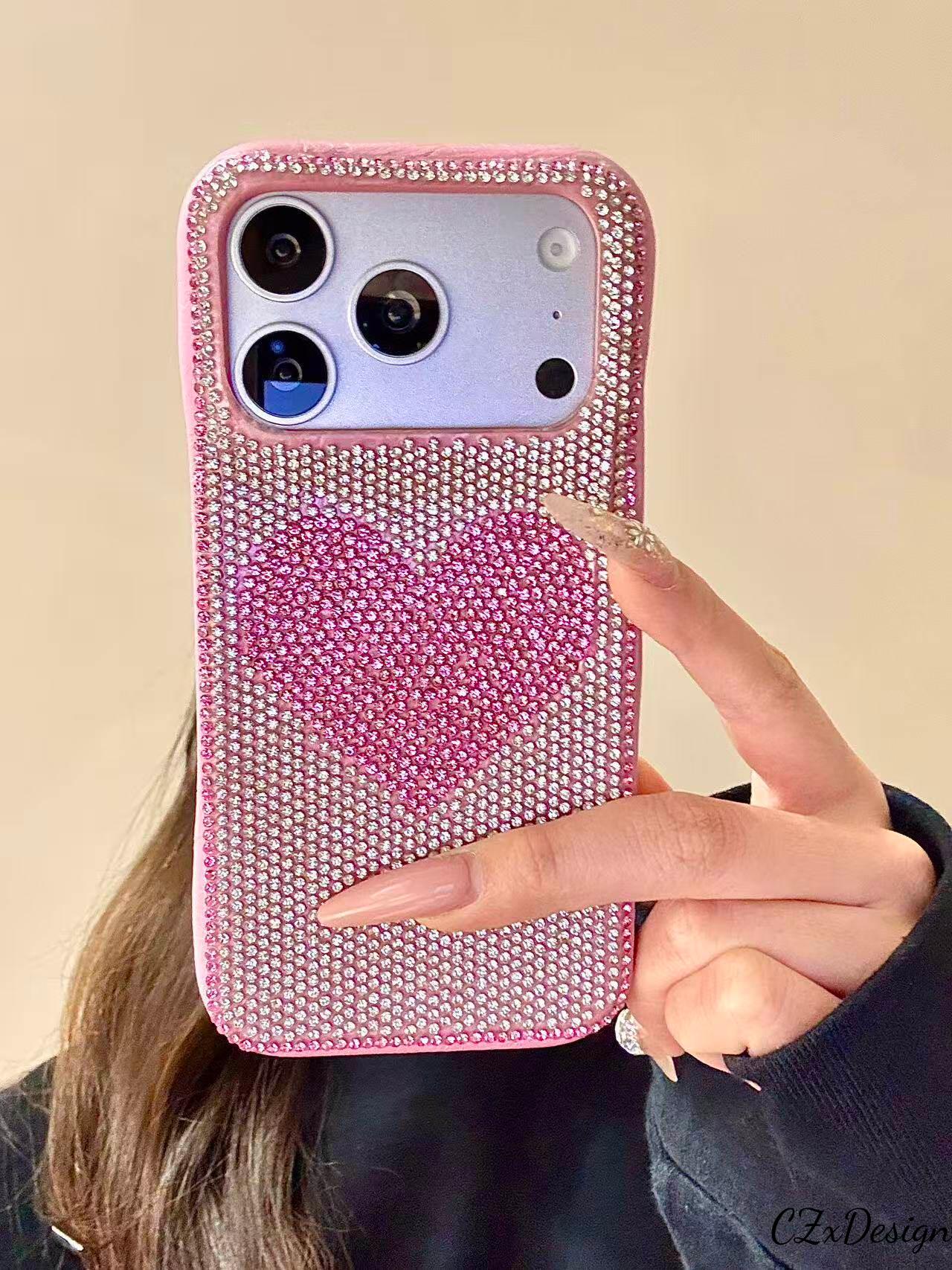 Pink Gradient Rhinestone Heart Phone Case | Bling Sparkly Crystal Cover ...