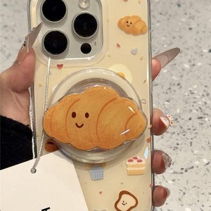 Uroczy futerał MagSafe na telefon z podstawką i motywem rogalika, kawaii etui na iPhone'a w kształcie śniadania, estetyczny pokrowiec ochronny na iPhone'a 17 16 15 14 Pro Max