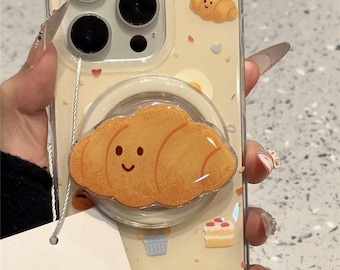Süße Croissant MagSafe Handyhülle mit Ständer, Kawaii Frühstück Essen iPhone Hülle, ästhetische Schutzhülle für iPhone 17 16 15 14 Pro Max