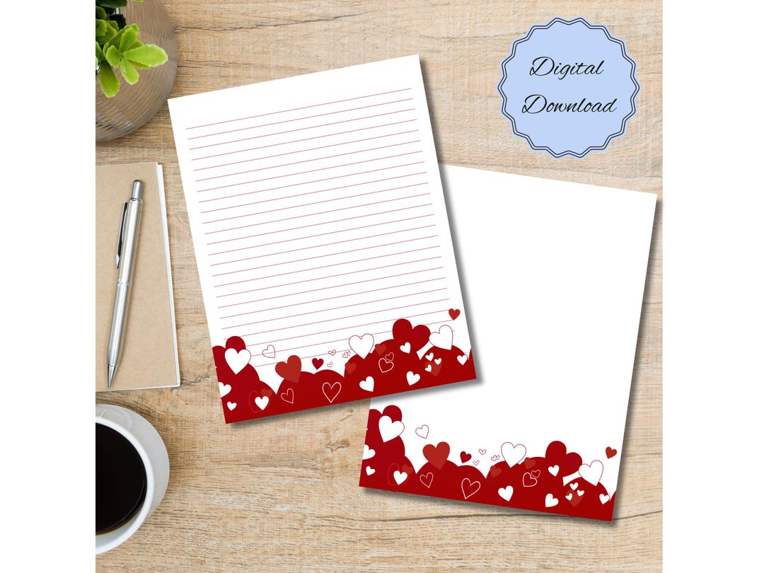 Love Themed Printable Writing Paper, Lined and Unlined Stationery Notes ...