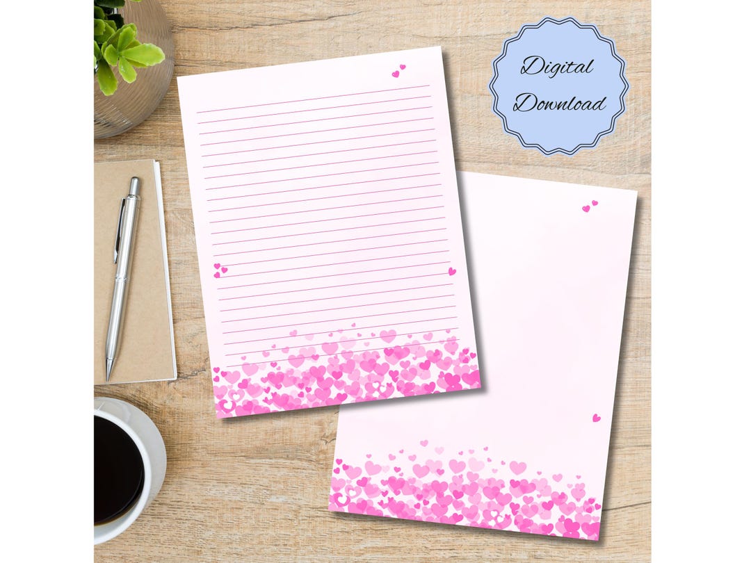 Love Themed Printable Writing Paper, Lined and Unlined Stationery Notes ...