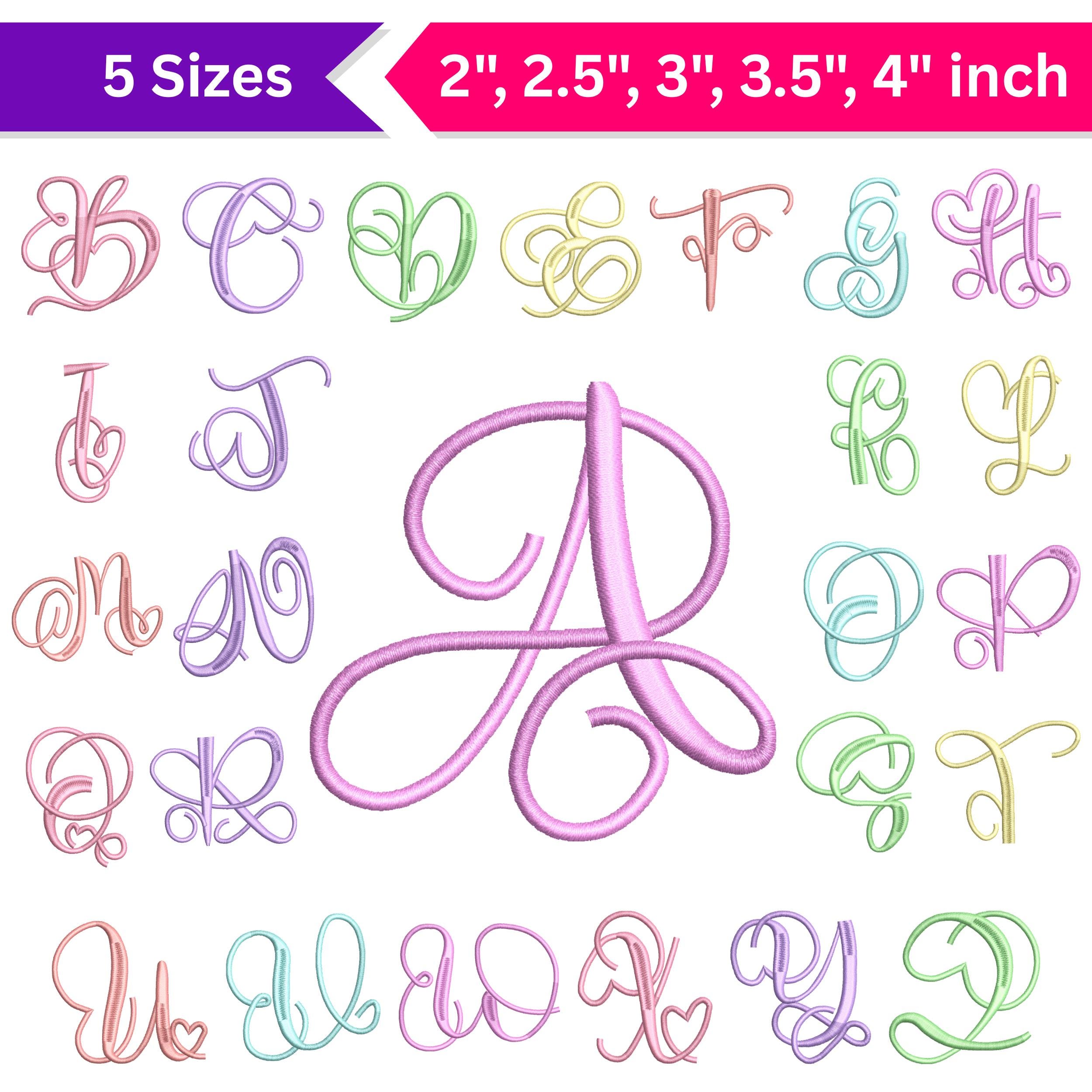 Elegant Script Monogram Embroidery Font – Swirl Alphabet A-Z, Satin ...