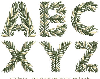 Leaf Alphabet Embroidery Font | Botanical Monogram Letters A-Z & 0-9 | Nature Alphabet Embroidery Design | Machine Embroidery Font