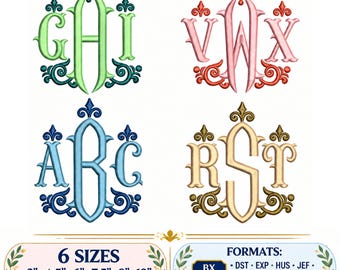 Ornamental Monogram Embroidery Font, Decorative Initial Letter Set, Machine Embroidery Design