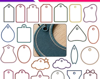 ITH Tag Embroidery Design Bundle – 24 Tag Shapes, 3 Sizes 3 4 5 Inch – In The Hoop Gift Tag, Bookmark, Keychain, Label Machine Embroidery