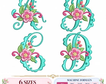 Floral Monogram Embroidery Font, Flower Initial Letter Design, Machine Embroidery Alphabet