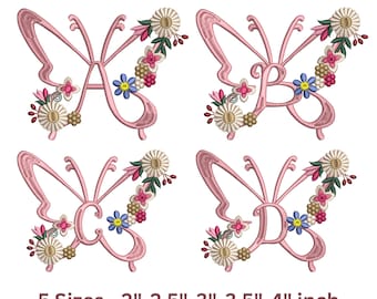 Butterfly Floral Monogram Alphabet Embroidery Design | A-Z Uppercase Letters | Butterfly Font | Floral Letter Embroidery