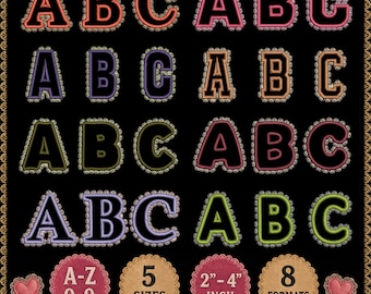 Lace Edge Applique Font Bundle, 8 Applique Embroidery Fonts, Machine Embroidery Alphabet, 5 Sizes, BX + 8 Formats , A-Z 0-9