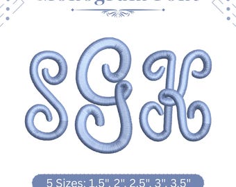 Monogram Embroidery Font, Interlocking Monogram Machine Embroidery Alphabet, BX Monogram Font