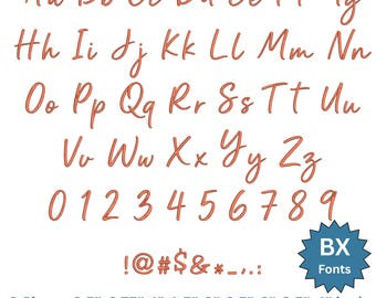 Handwritten Script Embroidery Font BX – Smooth Modern Script Alphabet with Uppercase Lowercase Numbers & Symbols, 0.5 to 4 Inch