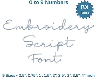 Handwriting Script Embroidery Font BX – Uppercase Lowercase Alphabet & Numbers, Signature Style Satin Stitch Font 0.5 to 4 Inch