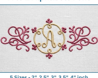 Floral Monogram Embroidery Font Set – A to Z Alphabet with Decorative Frames & Corners, Wedding Monogram Letters - Instant Download