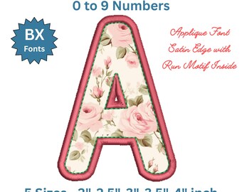 Satin Edge with Run Stitch Motif Applique Font | Alphabet A-Z and 0-9 | Embroidery Font | BX + 8 Formats | 5 Sizes