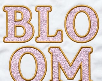 Satin Edge with Quilt Stitch Alphabet A-Z & 0-9 | Applique Embroidery Font BX | 5 Sizes | 8 Formats