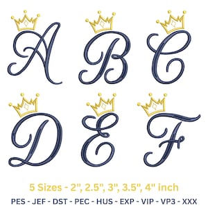 Crowned Monogram Embroidery Alphabet | Royal Script Embroidery Font | Princess Monogram Letters | Machine Embroidery Design