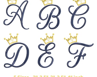 Crowned Monogram Embroidery Alphabet | Royal Script Embroidery Font | Princess Monogram Letters | Machine Embroidery Design