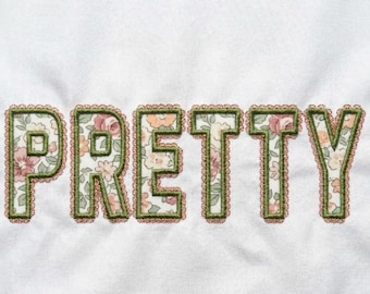 Satin & Lace Edge Applique Font BX | 5 Sizes Alphabet A-Z and 0-9 | Machine Embroidery Applique Letters | Floral Monogram Font
