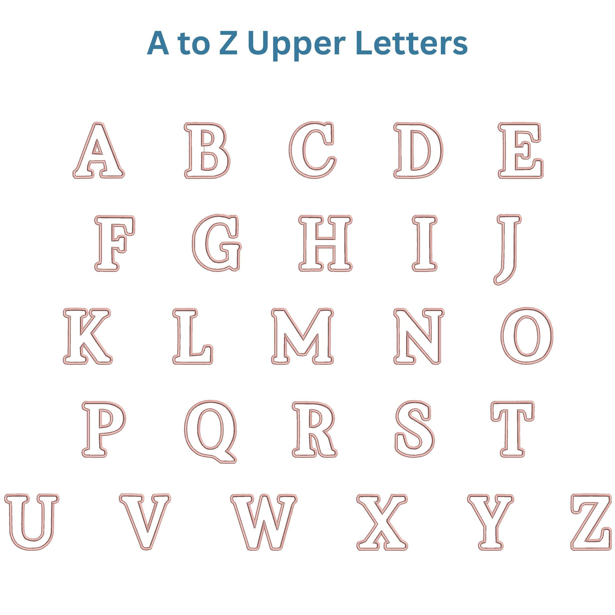 Satin Edge With Run Stitch Applique Font BX | 5 Sizes A-Z Alphabet & 0 ...
