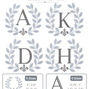 Elegant broderidesign med lagerbladsmonogram | Alfabetets bokstäver med serif