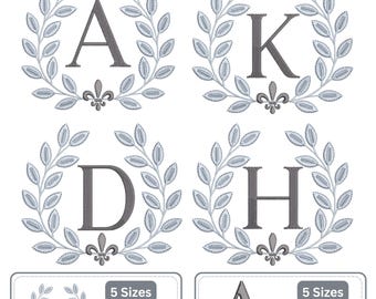 Laurel Monogram Frame Embroidery Design | Elegant Monogram Alphabet | Wreath Embroidery Font | Machine Embroidery Letters