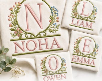 Floral Monogram Embroidery Alphabet | BX Embroidery Font | Floral Split Monogram Letters | Machine Embroidery Design