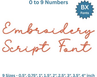Handwritten Script Embroidery Font BX – Casual Smooth Alphabet Font with Uppercase Lowercase & Numbers, Satin Stitch Font 0.5 to 4 Inch