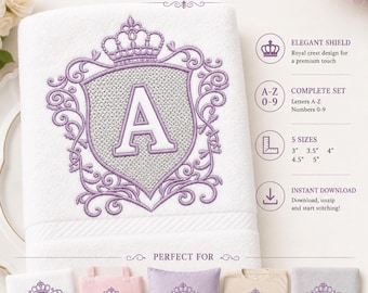 Royal Shield Monogram Embroidery Alphabet | Crown Crest Alphabet & Numbers | Royal Crest Embroidery Design | Machine Embroidery