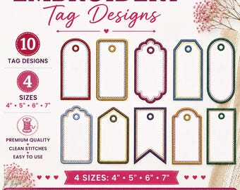 In The Hoop Bookmark Tag Embroidery Designs (10 Designs, 4 Sizes)