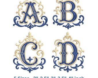 Victorian Monogram Embroidery Alphabet | Ornate Royal Letter Embroidery Design | Machine Embroidery Font | 5 Sizes