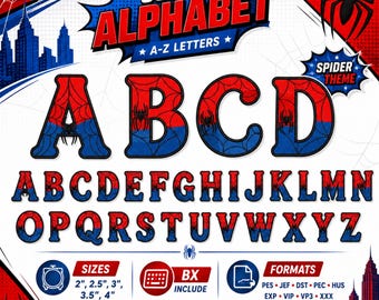 Spider Theme Embroidery Font | Superhero Embroidery Alphabet | Spider Web Machine Embroidery Font | BX Font | A-Z
