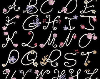 Floral Script Monogram Alphabet Embroidery Design | A-Z Uppercase Letters | Elegant Floral Font | Machine Embroidery Alphabet